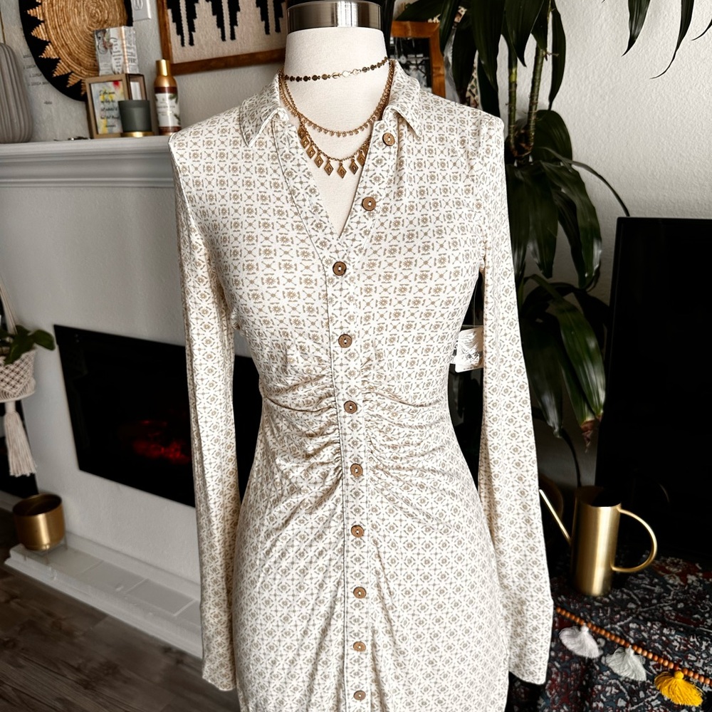 NWT Free People Shayla Mini Dress in Ivory Combo, Size XS